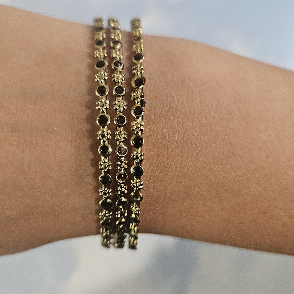 Set of Gold Bangle Bracelets Mini Flower Design